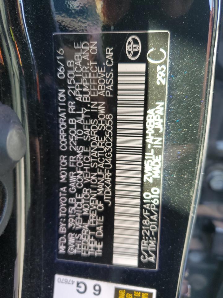 2016 Toyota Prius VIN: JTDKARFU4G3025058 Lot: 63161925