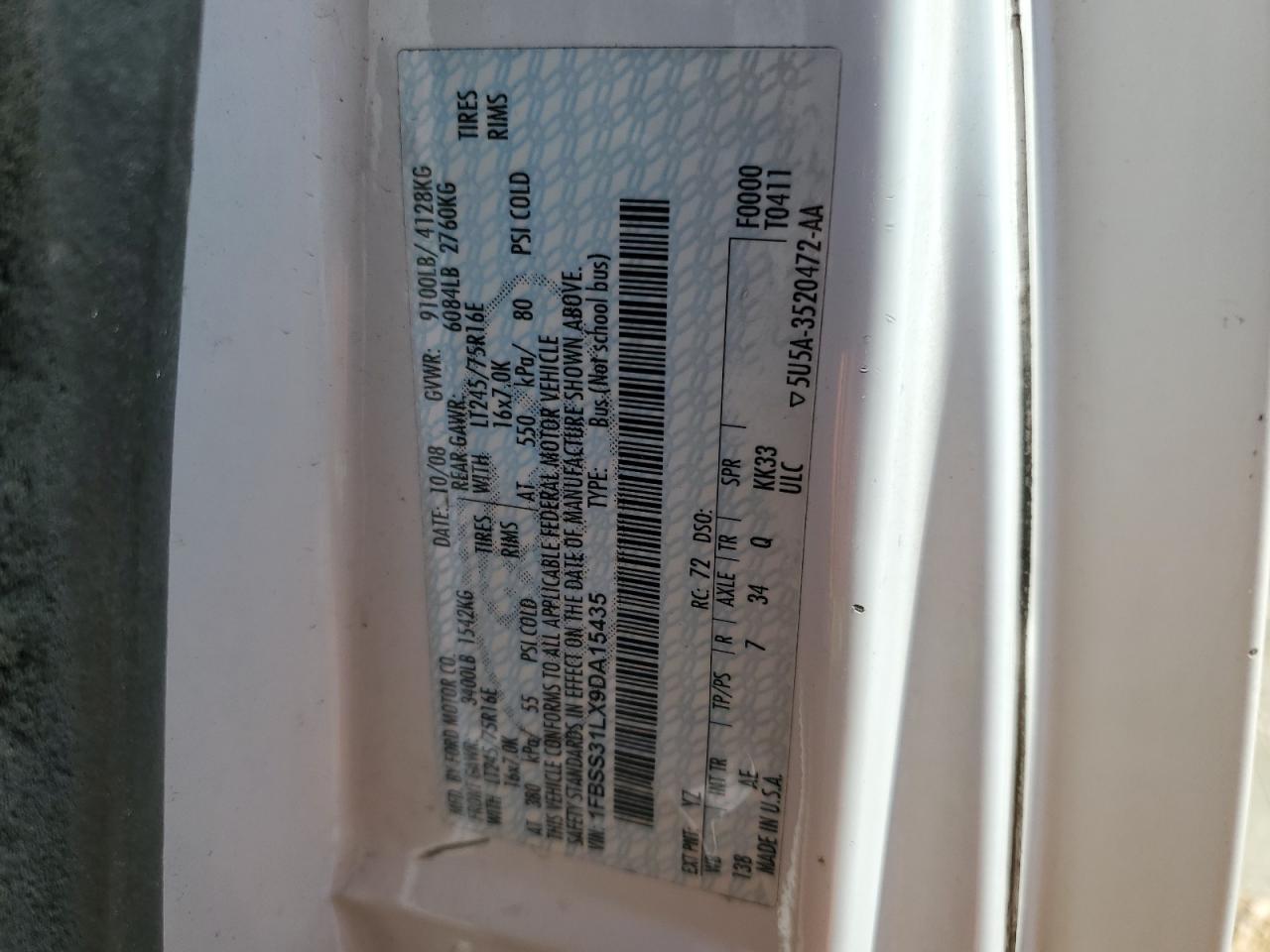 2009 Ford Econoline E350 Super Duty Wagon VIN: 1FBSS31LX9DA15435 Lot: 59525475