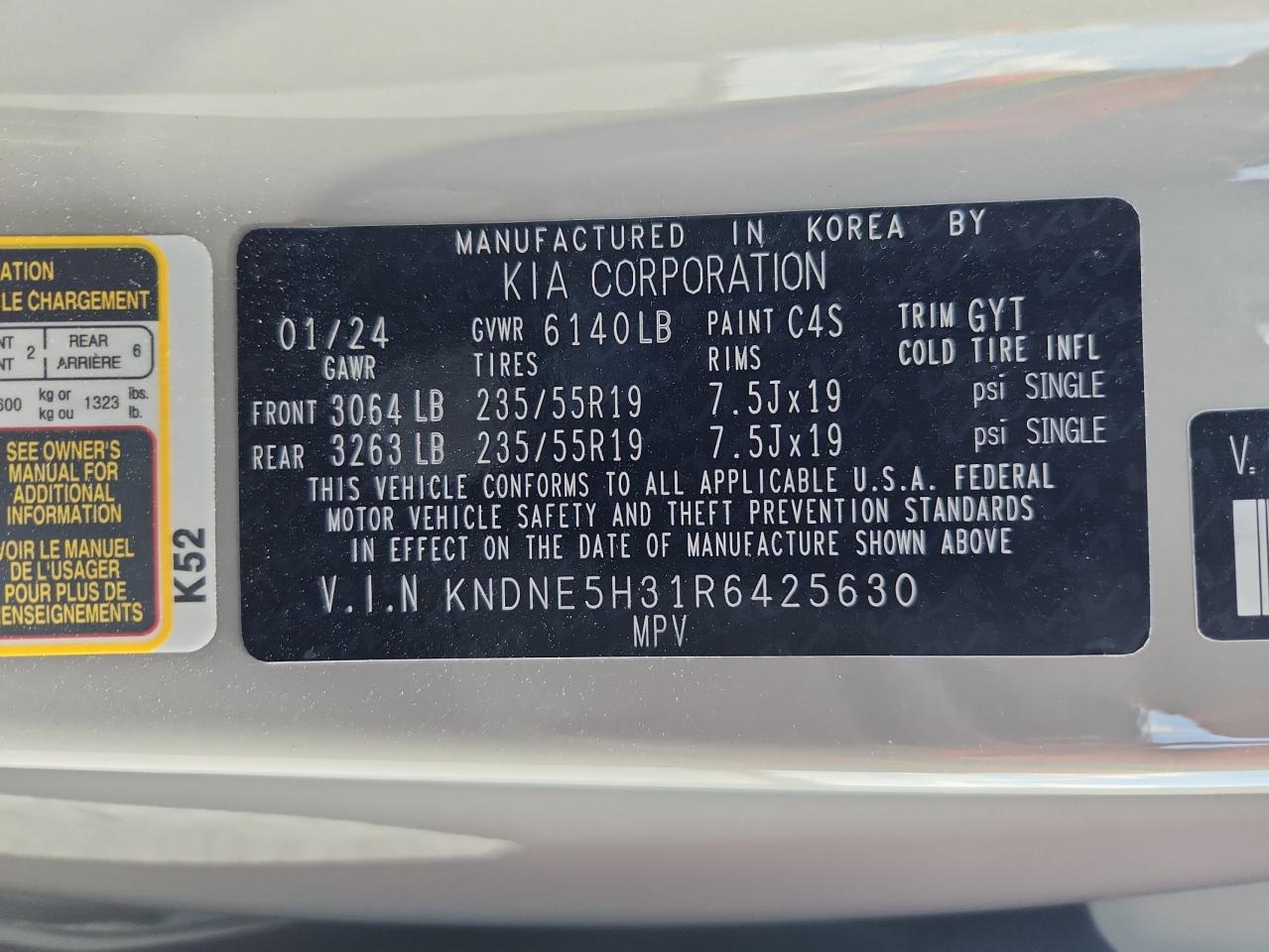 2024 Kia Carnival Sx VIN: KNDNE5H31R6425630 Lot: 65672405