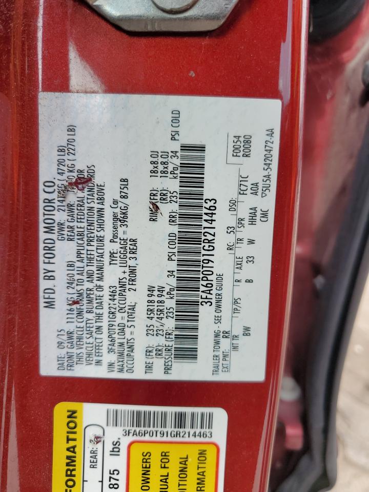2016 Ford Fusion Se VIN: 3FA6P0T91GR214463 Lot: 65016045
