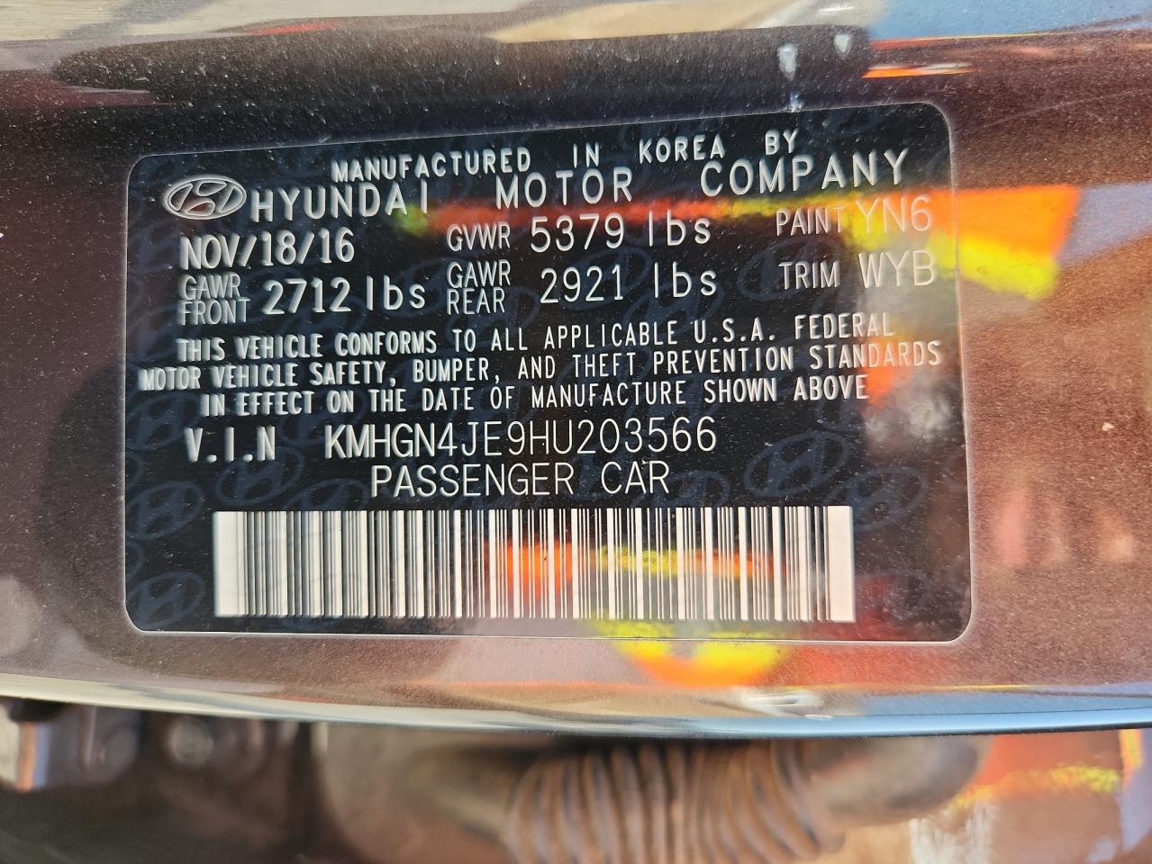 2017 Genesis G80 Base VIN: KMHGN4JE9HU203566 Lot: 66820395