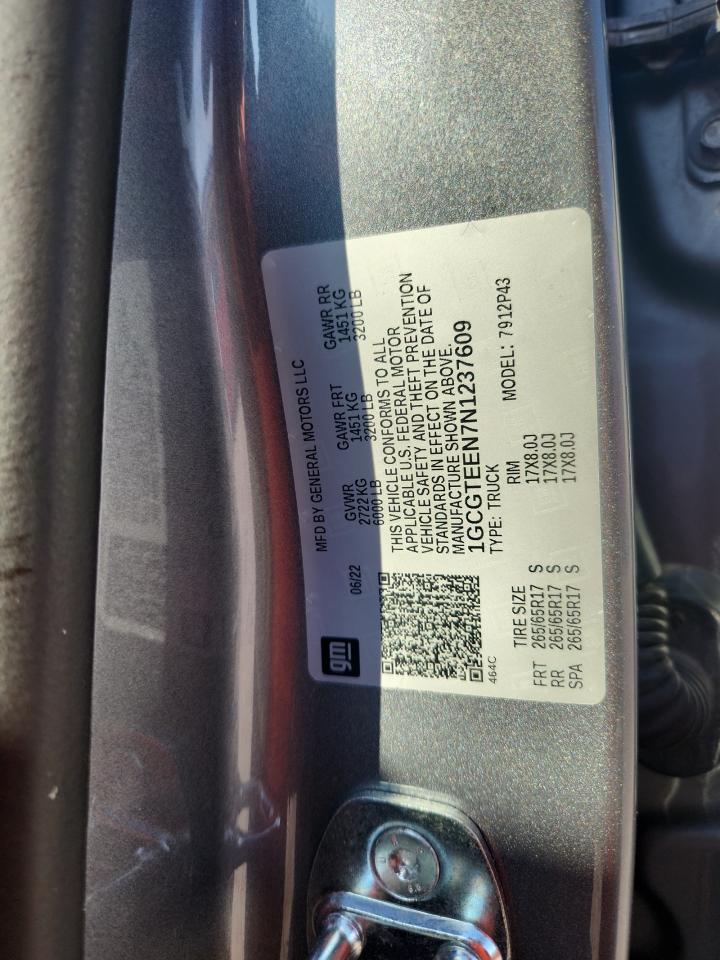 2022 Chevrolet Colorado Zr2 VIN: 1GCGTEEN7N1237609 Lot: 64779265