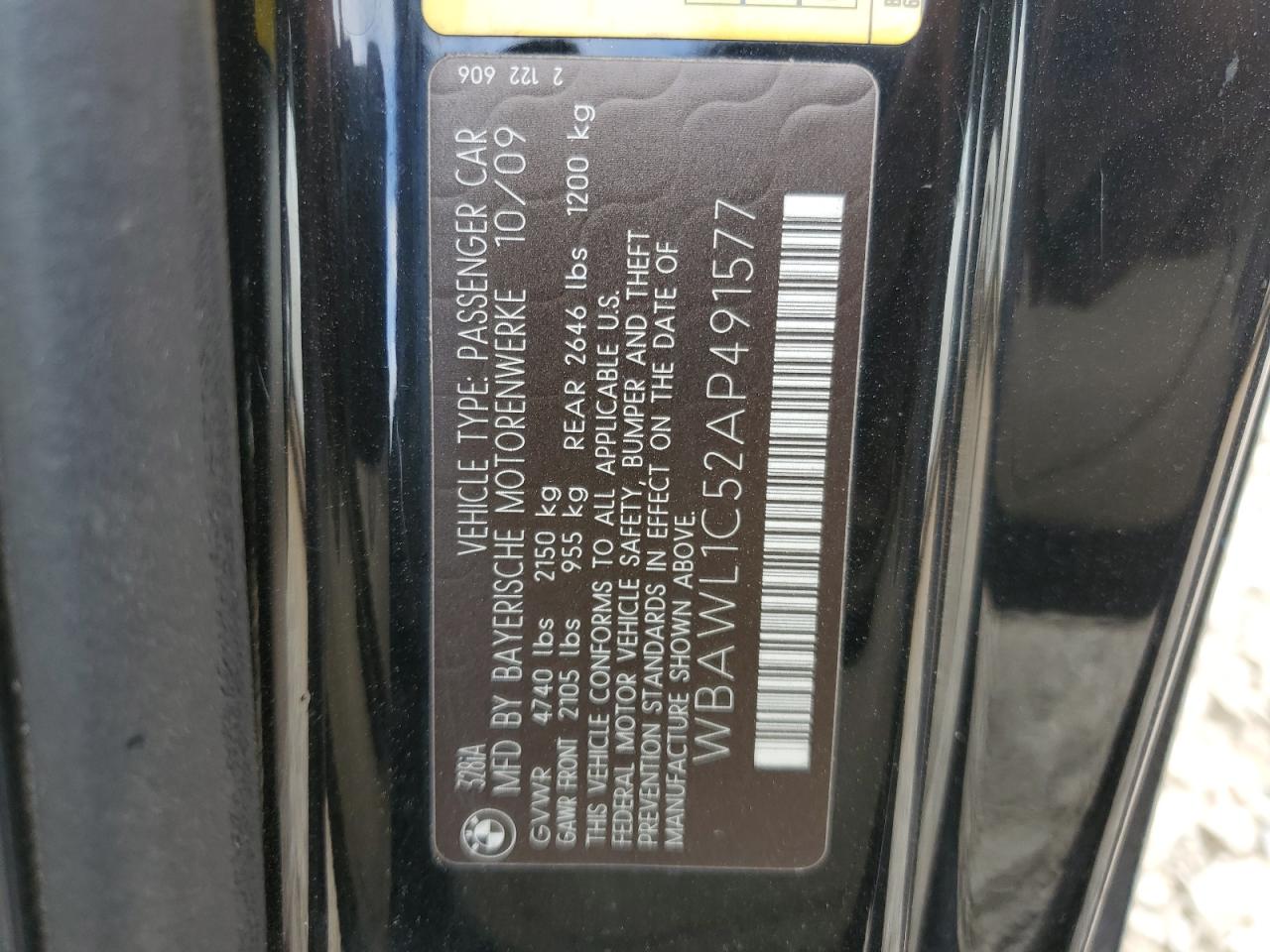 2010 BMW 328 I VIN: WBAWL1C52AP491577 Lot: 66145715