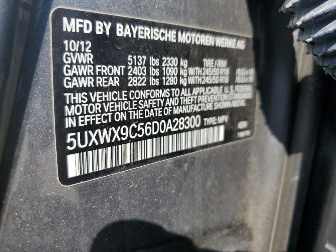 2013 BMW X3 xDrive28I VIN: 5UXWX9C56D0A28300 Lot: 63540455