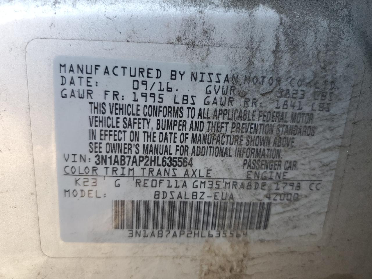 2017 Nissan Sentra S VIN: 3N1AB7AP2HL635564 Lot: 65795835