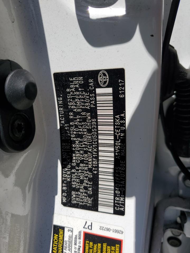 2012 Toyota Camry Base VIN: 4T1BF1FK1CU505396 Lot: 65567595