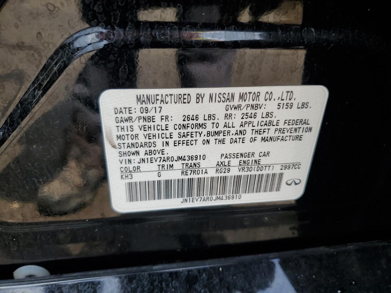 2018 Infiniti Q50 Luxe VIN: JN1EV7AR0JM436910 Lot: 62352405