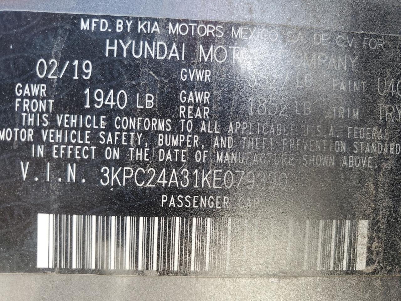 2019 Hyundai Accent Se VIN: 3KPC24A31KE079390 Lot: 66673645