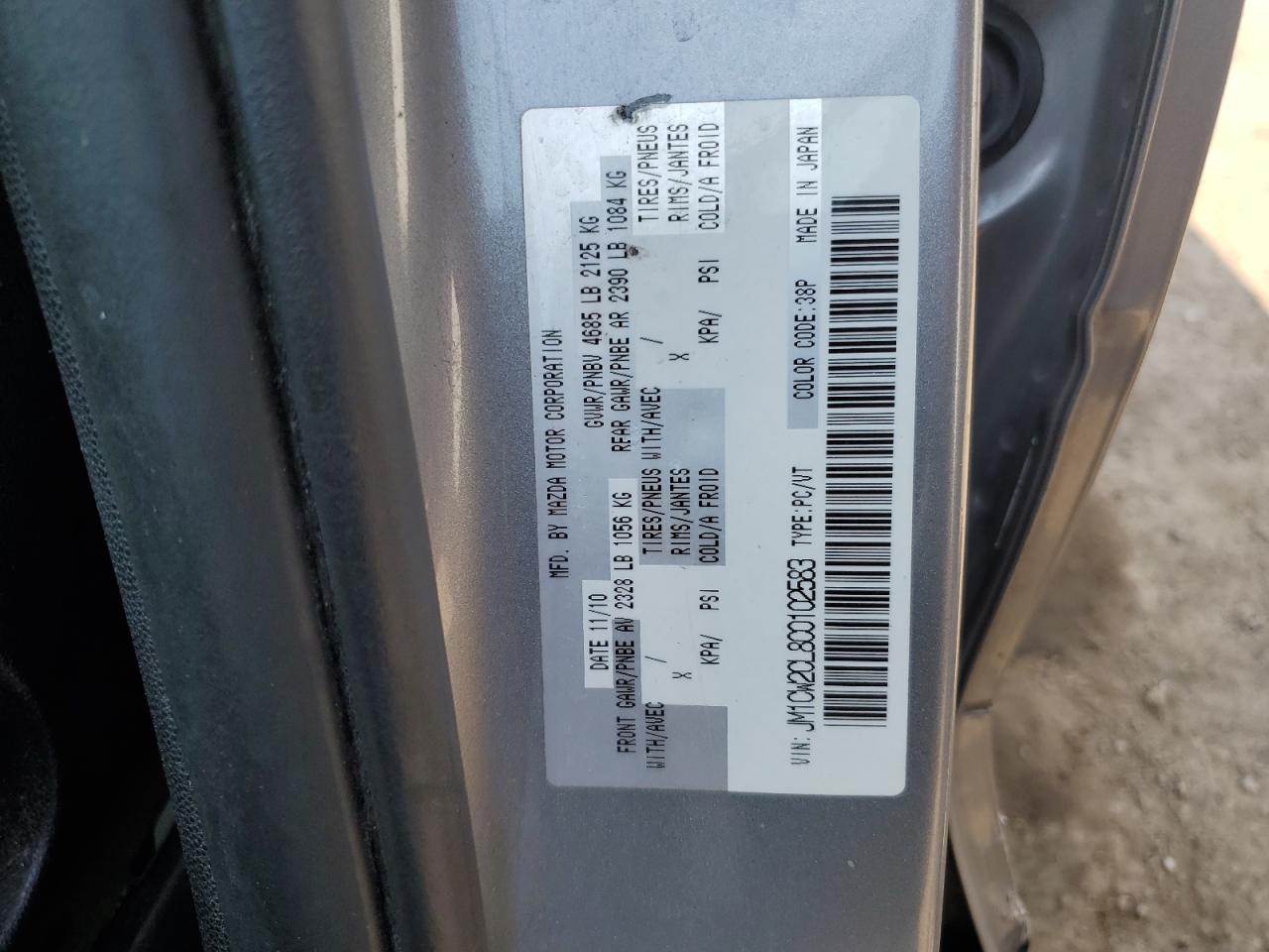 2012 Mazda 5 VIN: JM1CW2CL8C0102583 Lot: 62839485