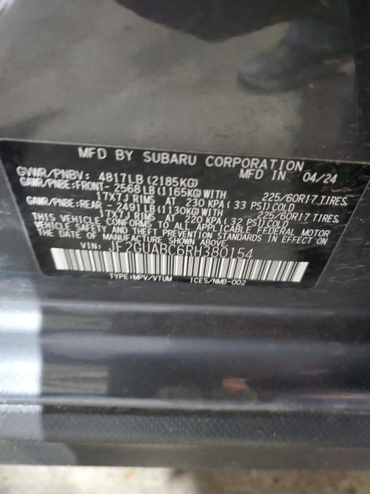 2024 Subaru Crosstrek VIN: JF2GUABC6RH380154 Lot: 65947225