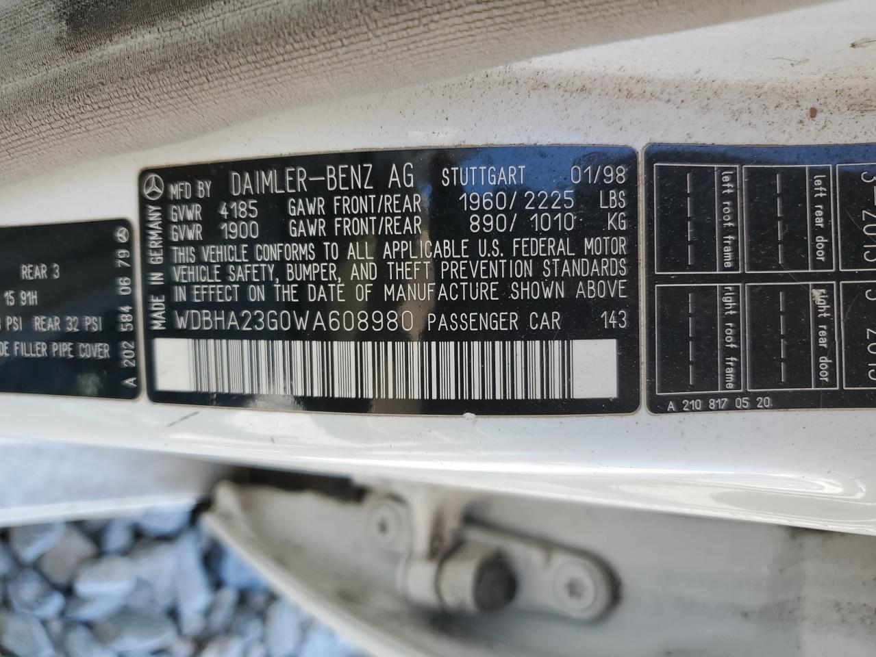 1998 Mercedes-Benz C 230 VIN: WDBHA23G0WA608980 Lot: 64308315