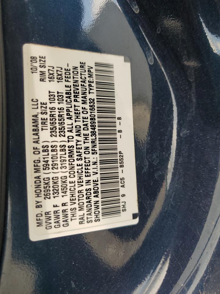 2009 Honda Odyssey Ex VIN: 5FNRL38489B016632 Lot: 63524035