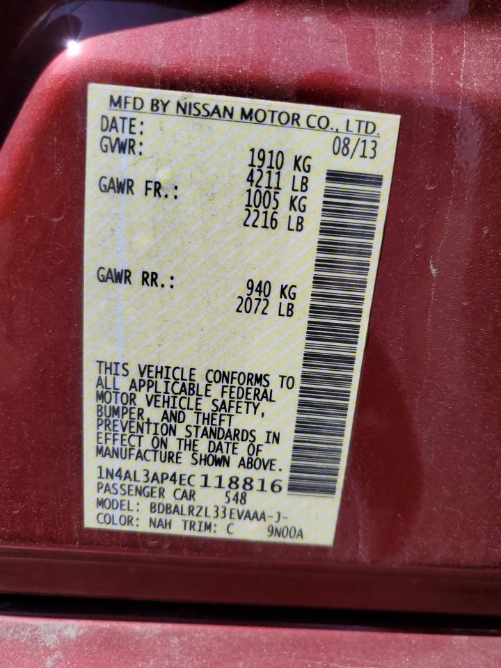 2014 Nissan Altima 2.5 VIN: 1N4AL3AP4EC118816 Lot: 65416155