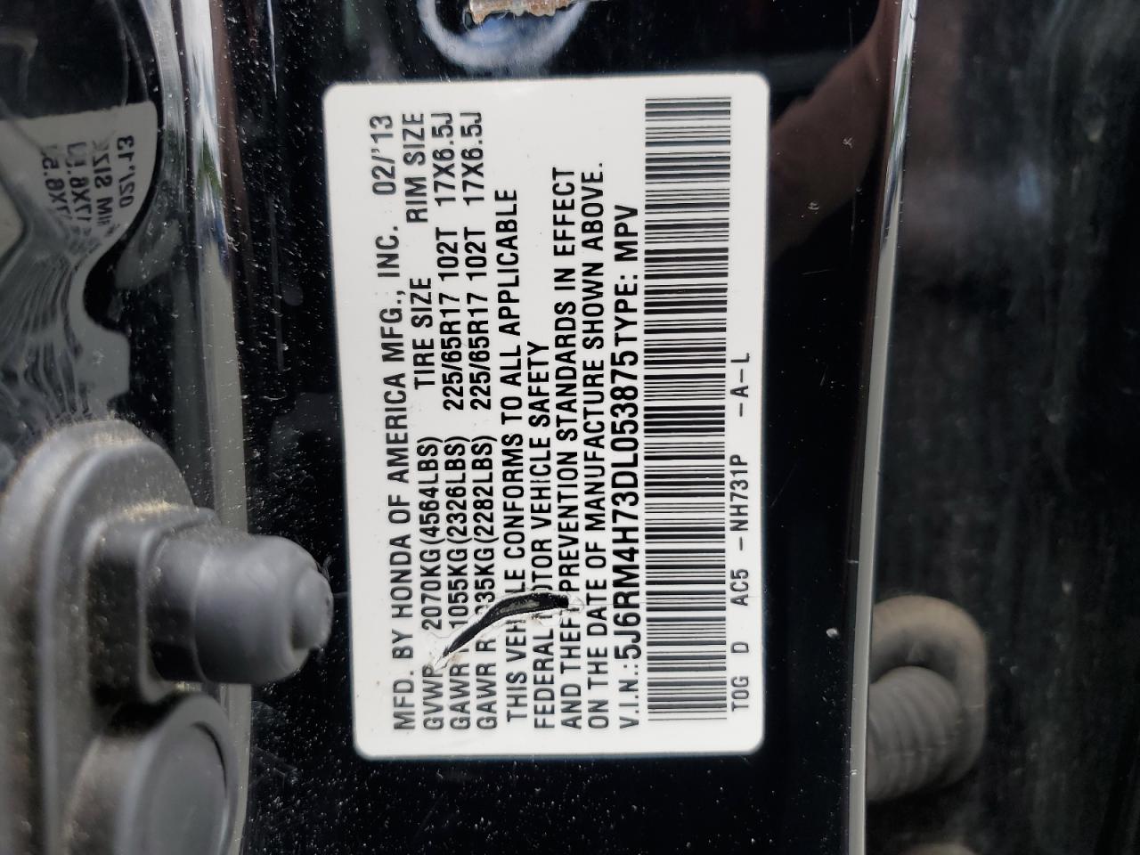 2013 Honda Cr-V Exl VIN: 5J6RM4H73DL053875 Lot: 63560655
