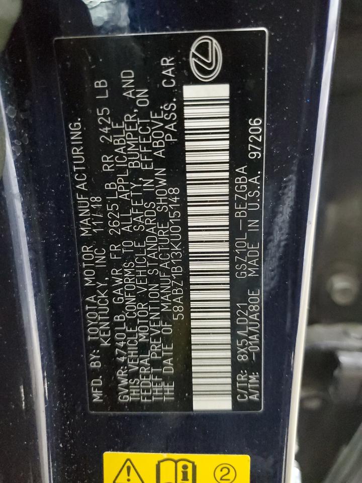 2019 Lexus Es 350 VIN: 58ABZ1B13KU015148 Lot: 63555005