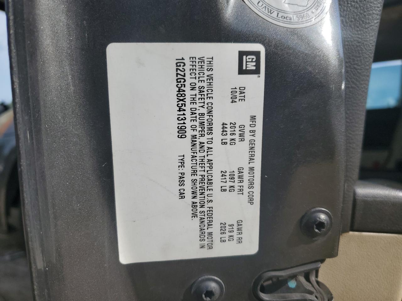 1g2zg548x54131909 1G2ZG548X54131909 2005 Pontiac G6