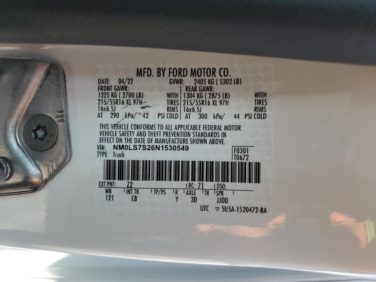 2022 Ford Transit Connect Xl VIN: NM0LS7S26N1530549 Lot: 65210135