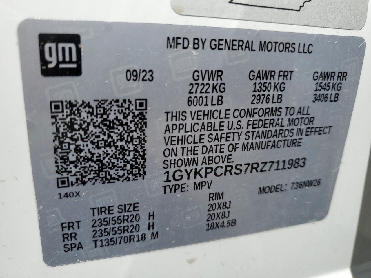 2024 Cadillac Xt6 Premium Luxury VIN: 1GYKPCRS7RZ711983 Lot: 64842625