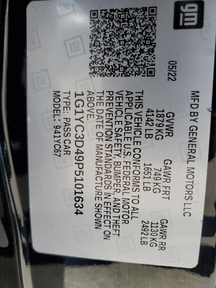 2023 Chevrolet Corvette Stingray 3Lt VIN: 1G1YC3D49P5101634 Lot: 64126705