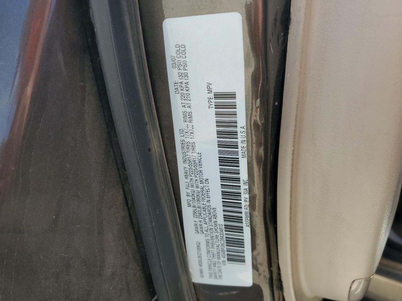 2008 Subaru Outback 3.0R Ll Bean VIN: 4S4BP86C284304810 Lot: 63413115