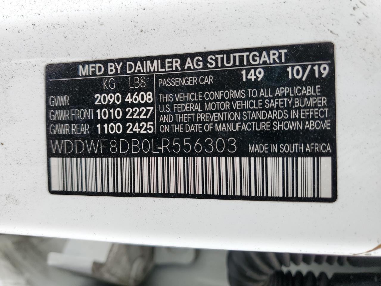2020 Mercedes-Benz C 300 VIN: WDDWF8DB0LR556303 Lot: 65239965