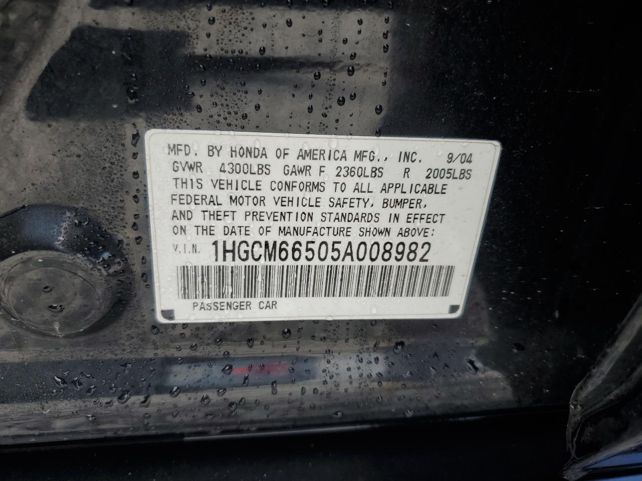 2005 Honda Accord Ex VIN: 1HGCM66505A008982 Lot: 63258405