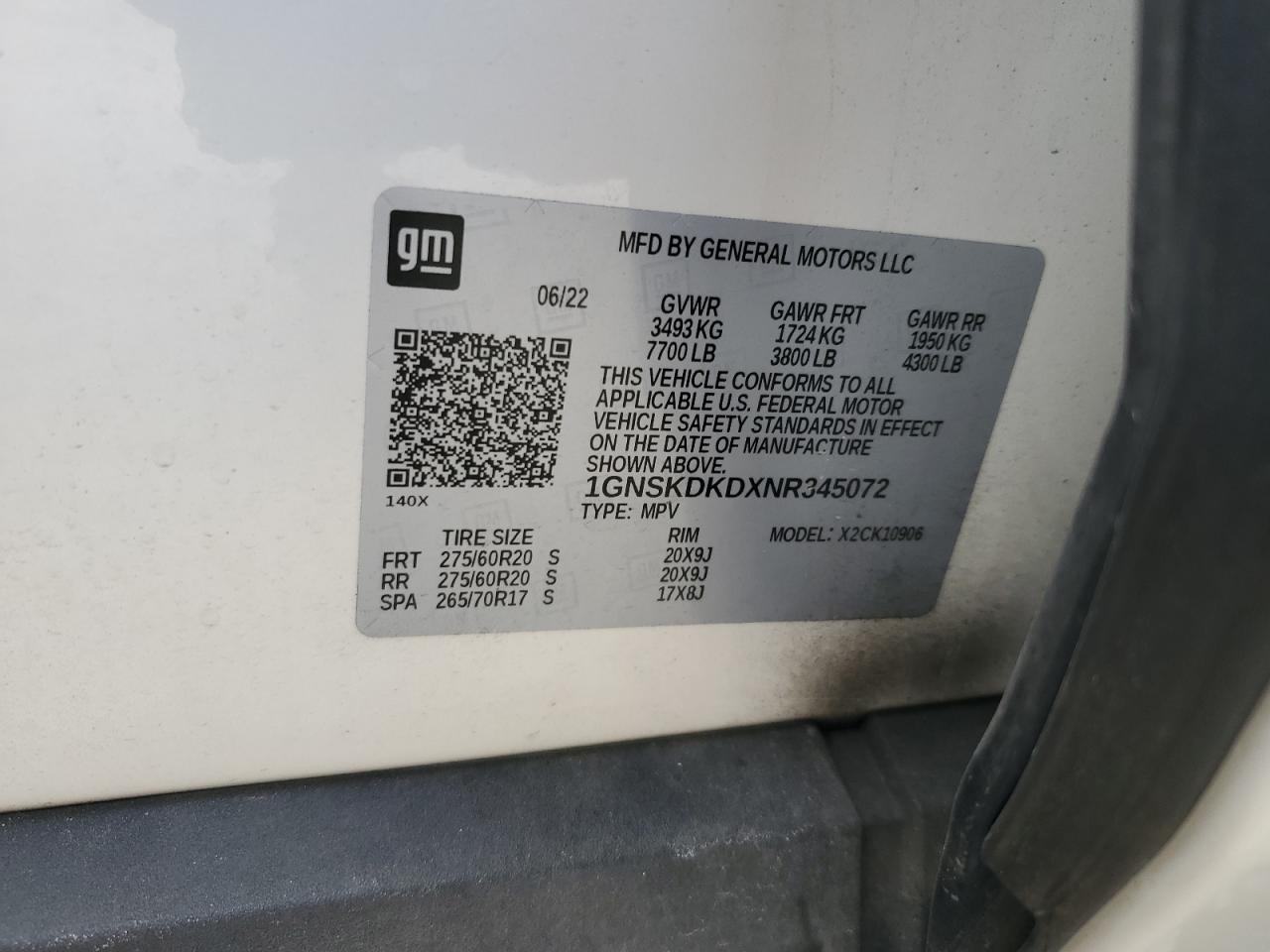2022 Chevrolet Suburban K1500 Z71 VIN: 1GNSKDKDXNR345072 Lot: 63584765