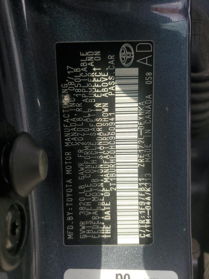 2017 Toyota Corolla L VIN: 2T1BURHE0HC960941 Lot: 65027785