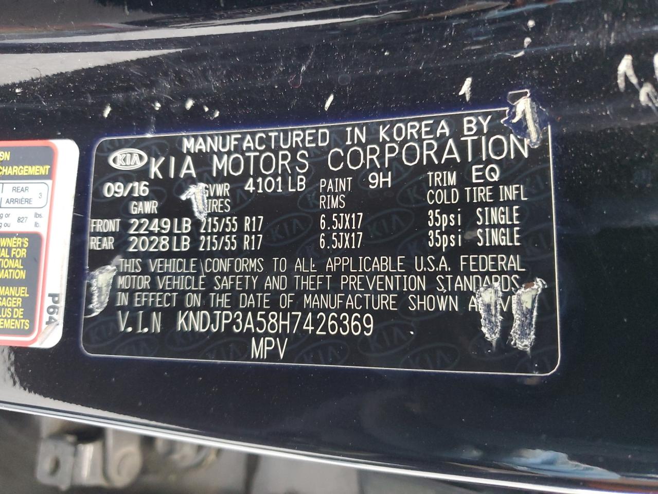 2017 Kia Soul + VIN: KNDJP3A58H7426369 Lot: 64764425