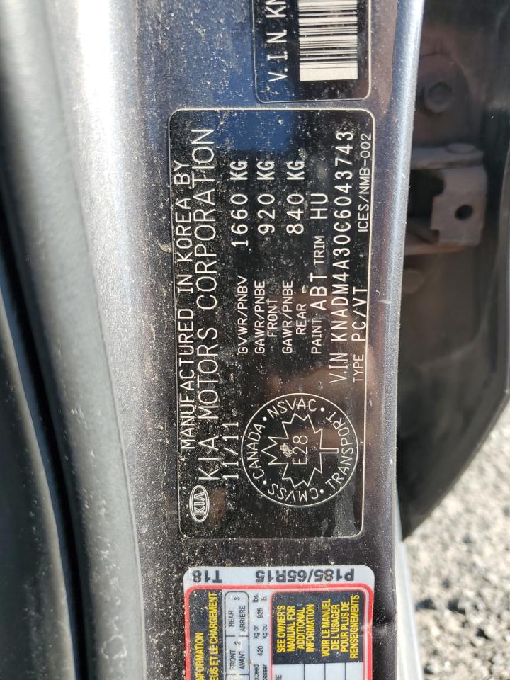 2012 Kia Rio Lx VIN: KNADM4A30C6043743 Lot: 60060325