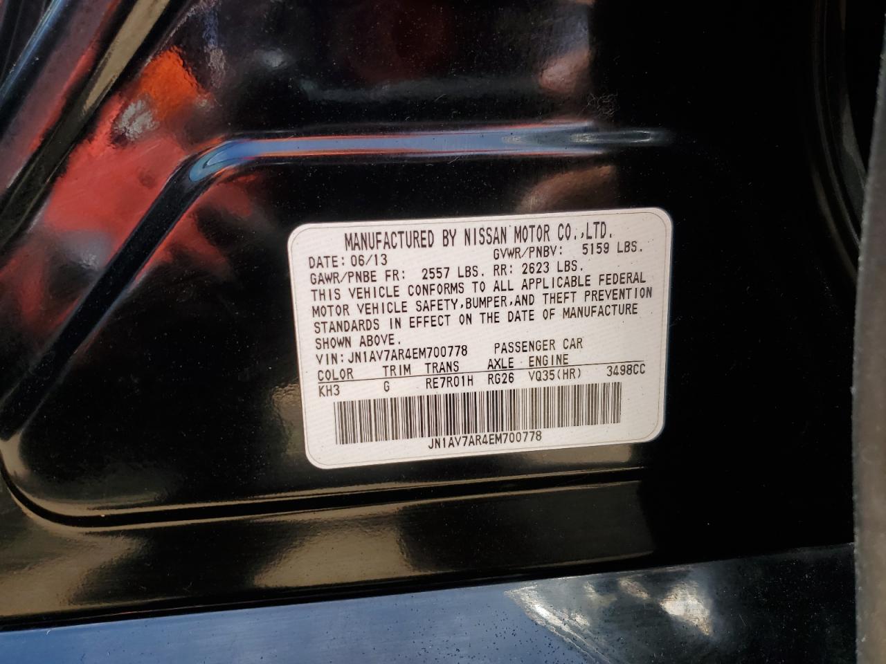 2014 Infiniti Q50 Hybrid Premium VIN: JN1AV7AR4EM700778 Lot: 63650255