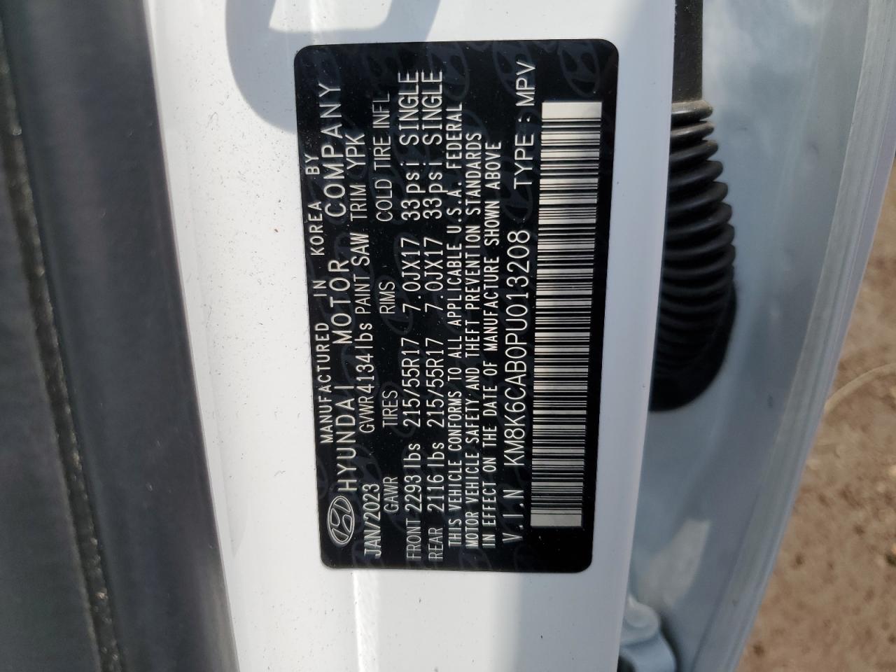 2023 Hyundai Kona Sel VIN: KM8K6CAB0PU013208 Lot: 64299005