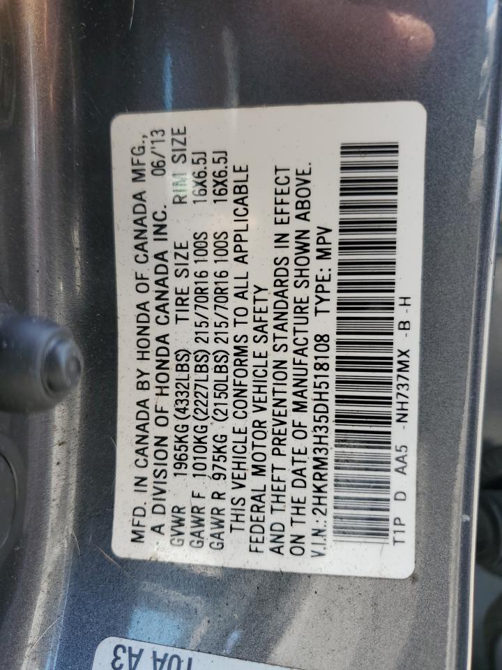 2013 Honda Cr-V Lx VIN: 2HKRM3H35DH518108 Lot: 64649725