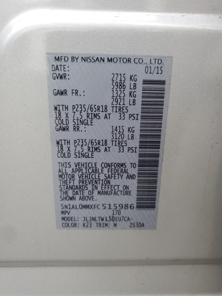 2015 Infiniti Qx60 VIN: 5N1AL0MMXFC515986 Lot: 64423795