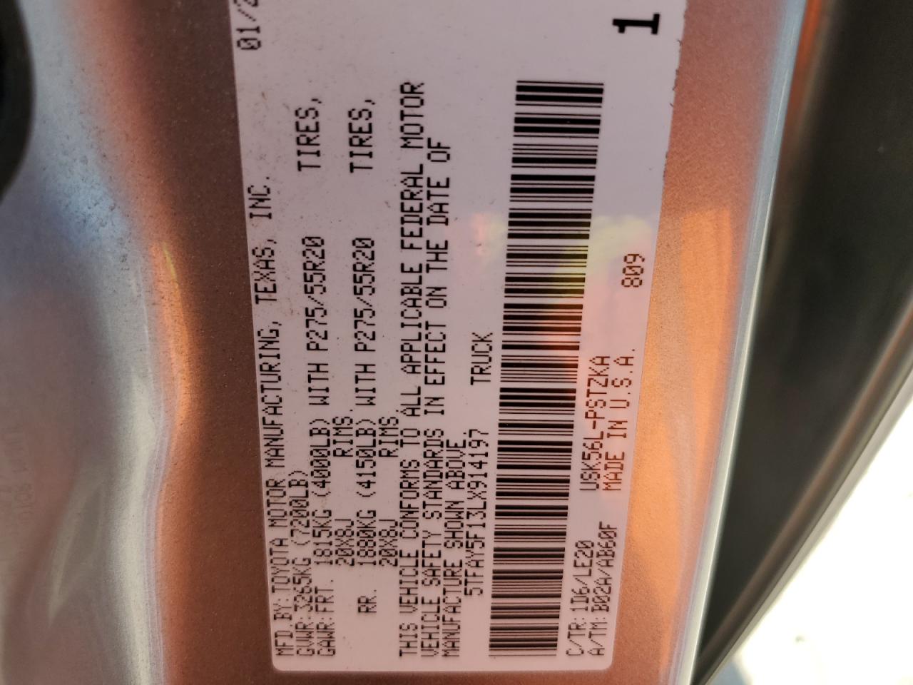 2020 Toyota Tundra Crewmax 1794 VIN: 5TFAY5F13LX914197 Lot: 66499905