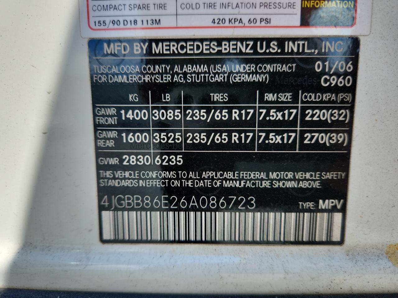 2006 Mercedes-Benz Ml 350 VIN: 4JGBB86E26A086723 Lot: 63240235