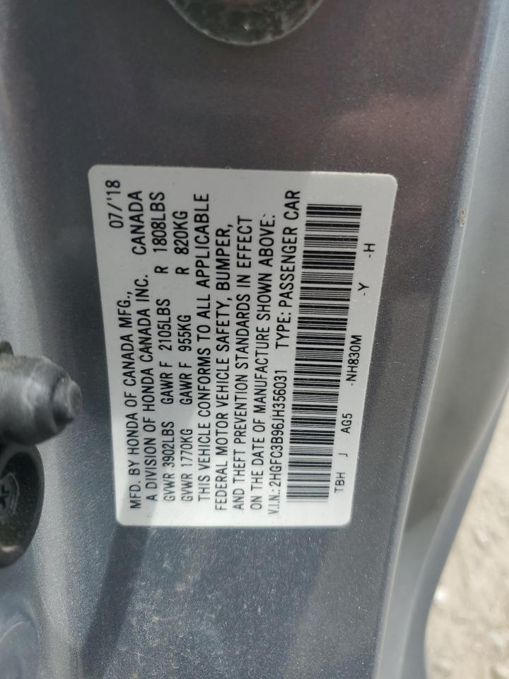 2018 Honda Civic Touring VIN: 2HGFC3B96JH356031 Lot: 65323265