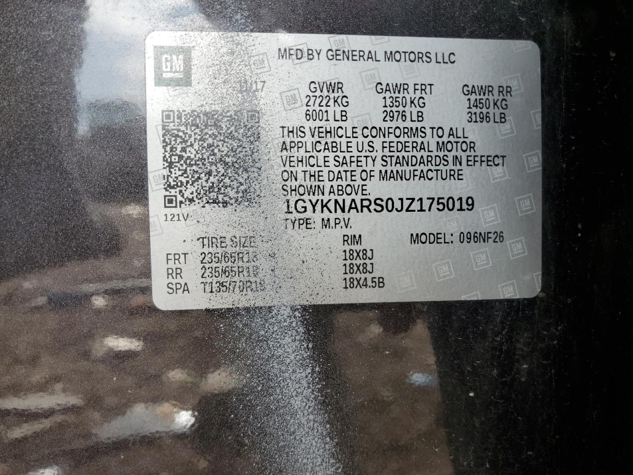 2018 Cadillac Xt5 VIN: 1GYKNARS0JZ175019 Lot: 66172175