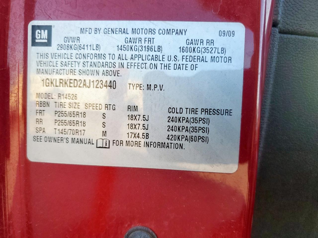 1gklrked2aj123440 1GKLRKED2AJ123440 2010 GMC Acadia Sl