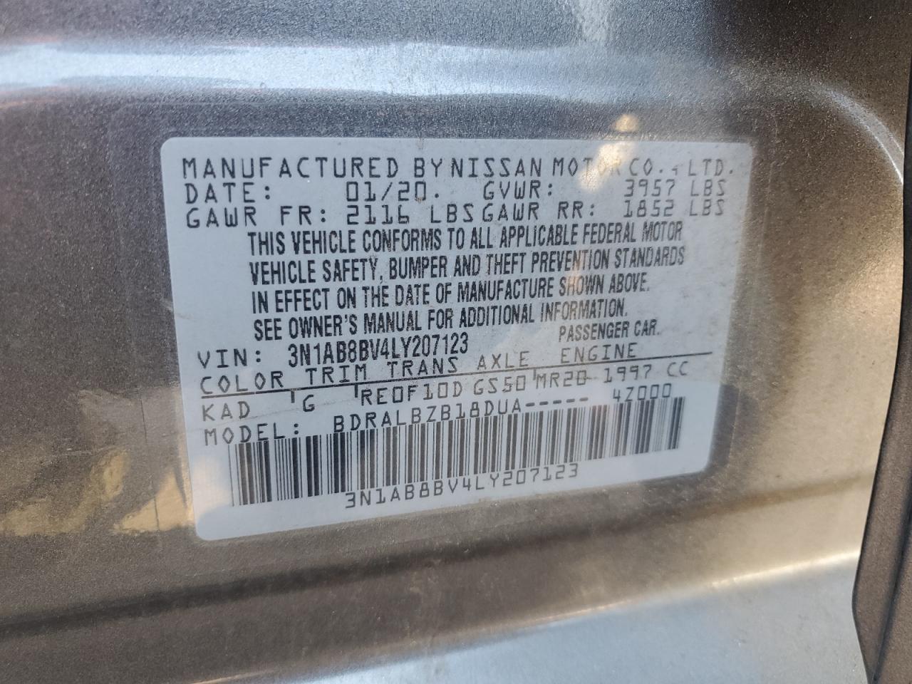 2020 Nissan Sentra S VIN: 3N1AB8BV4LY207123 Lot: 64858595