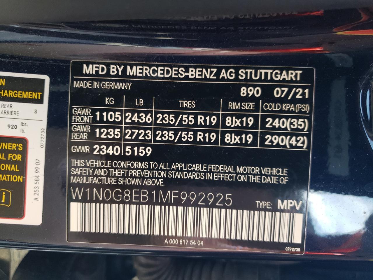 2021 Mercedes-Benz Glc 300 4Matic VIN: W1N0G8EB1MF992925 Lot: 65227855