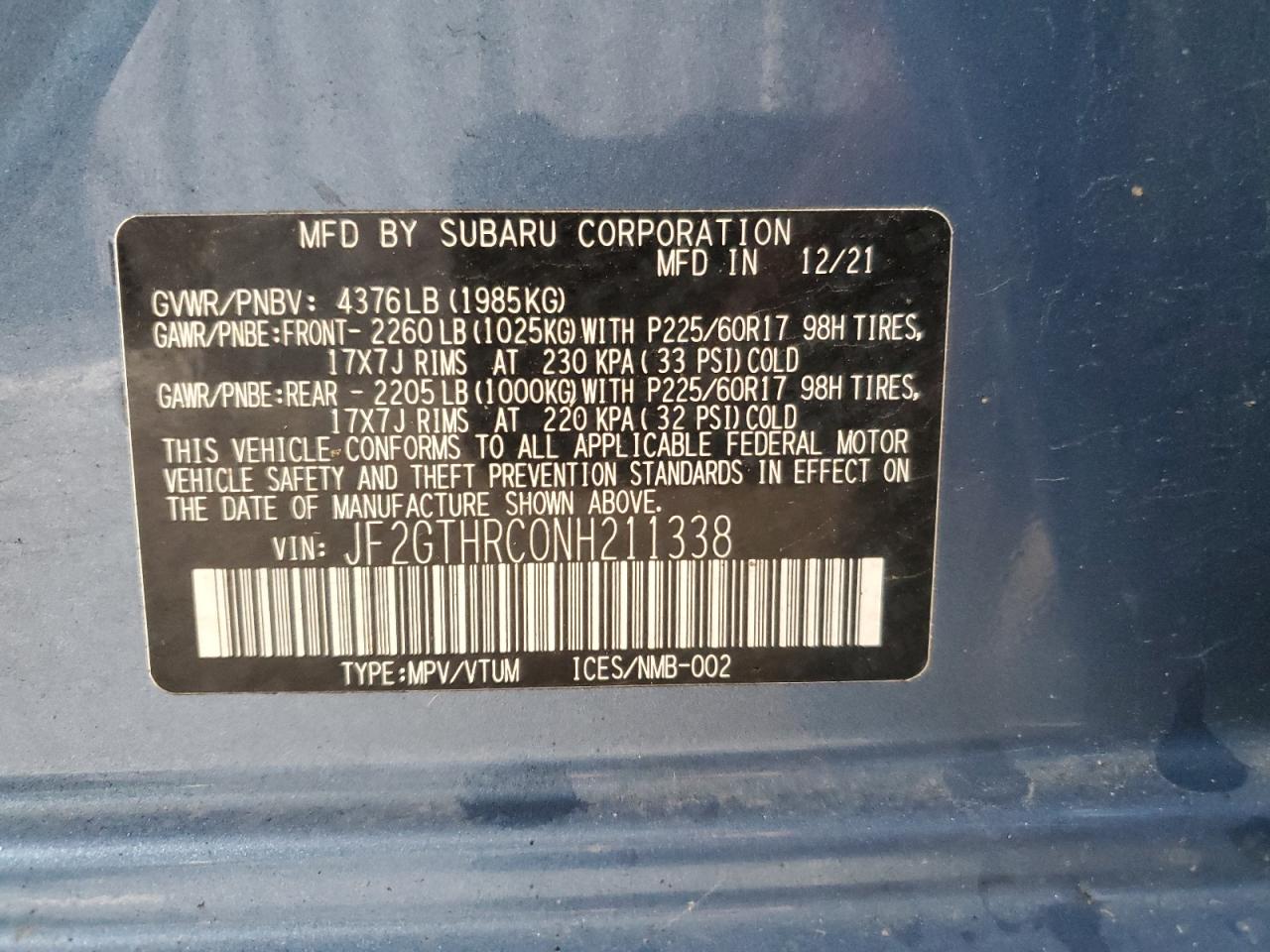 2022 Subaru Crosstrek Sport VIN: JF2GTHRC0NH211338 Lot: 64017595