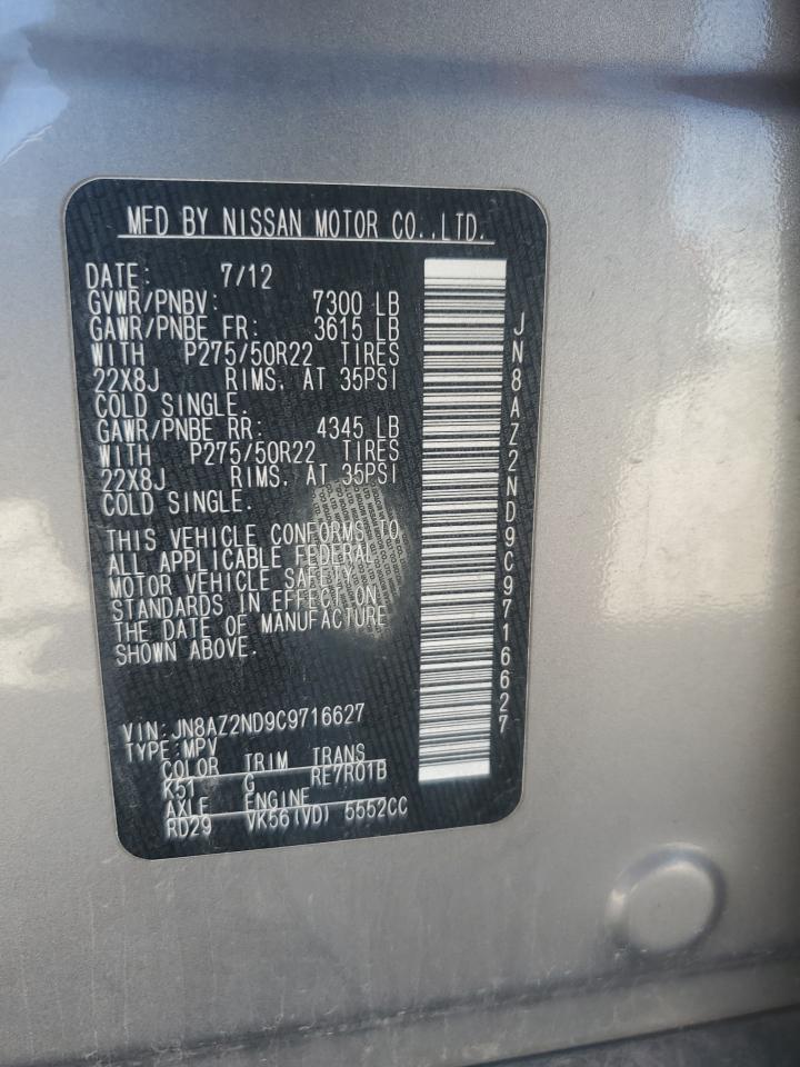 2012 Infiniti Qx56 VIN: JN8AZ2ND9C9716627 Lot: 62506885