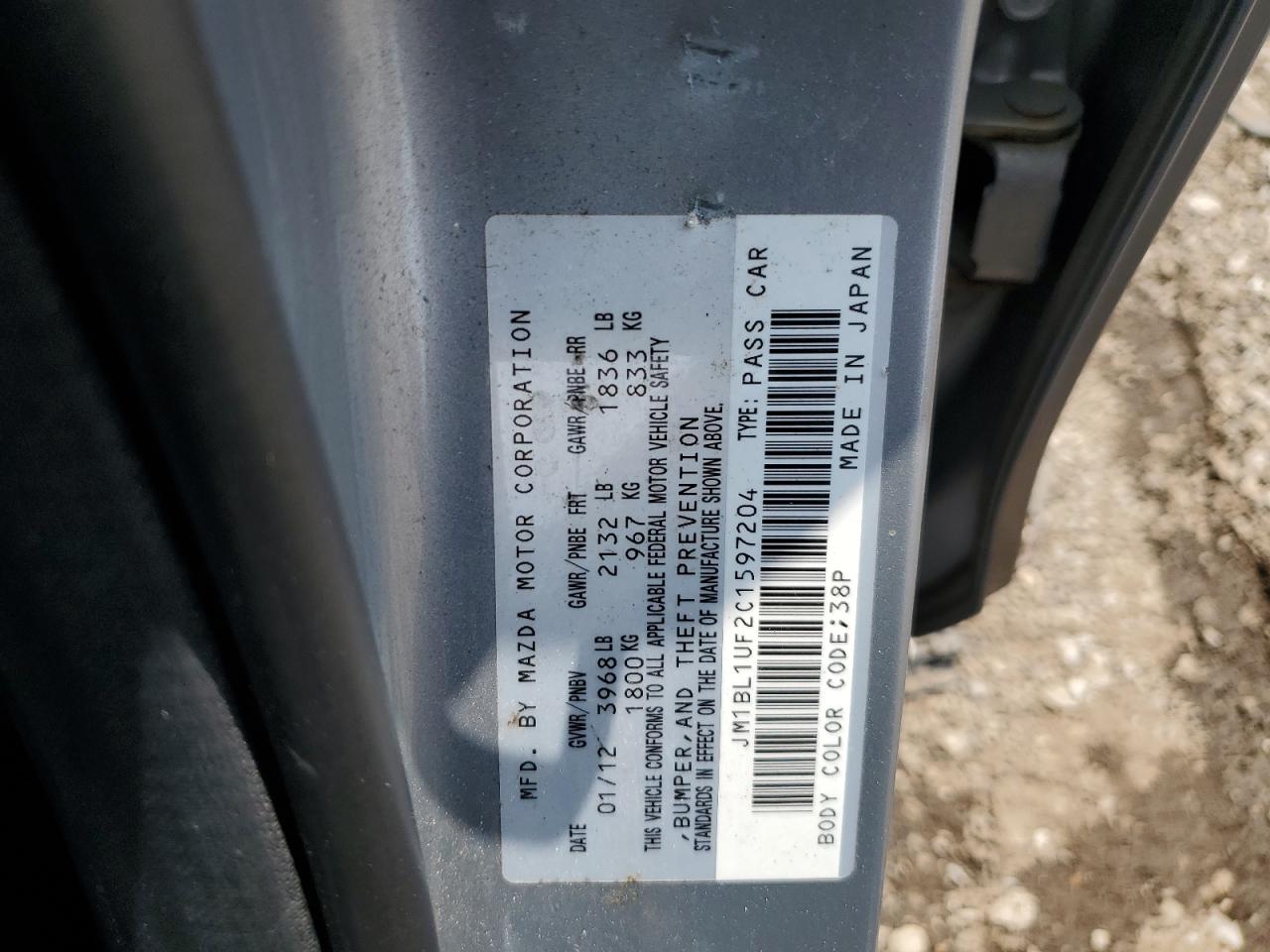 2012 Mazda 3 I VIN: JM1BL1UF2C1597204 Lot: 63939655
