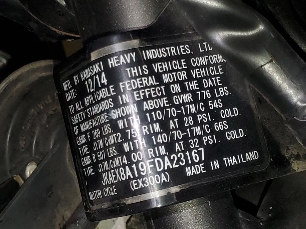 jkaex8a19fda23167 JKAEX8A19FDA23167 2015 Kawasaki Ex300 A