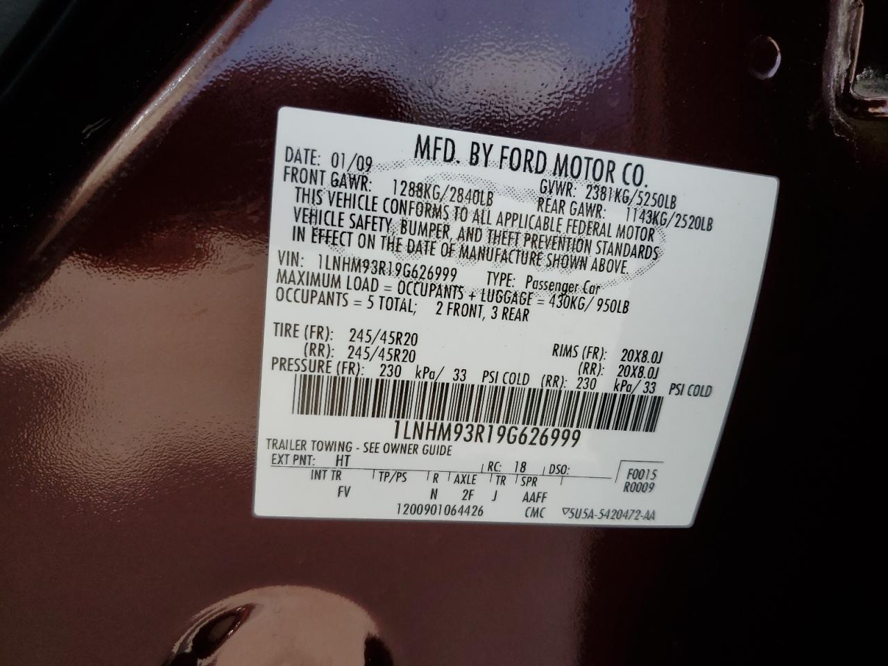 1lnhm93r19g626999 1LNHM93R19G626999 2009 Lincoln Mks