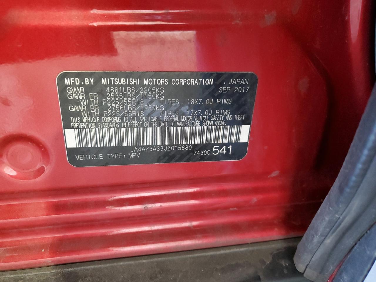 2018 Mitsubishi Outlander Se VIN: JA4AZ3A33JZ015880 Lot: 64034585