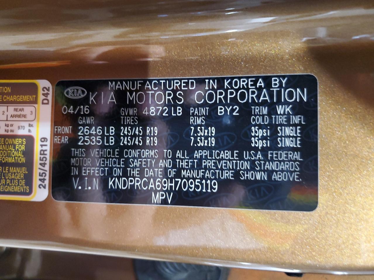 2017 Kia Sportage Sx VIN: KNDPRCA69H7095119 Lot: 64979805