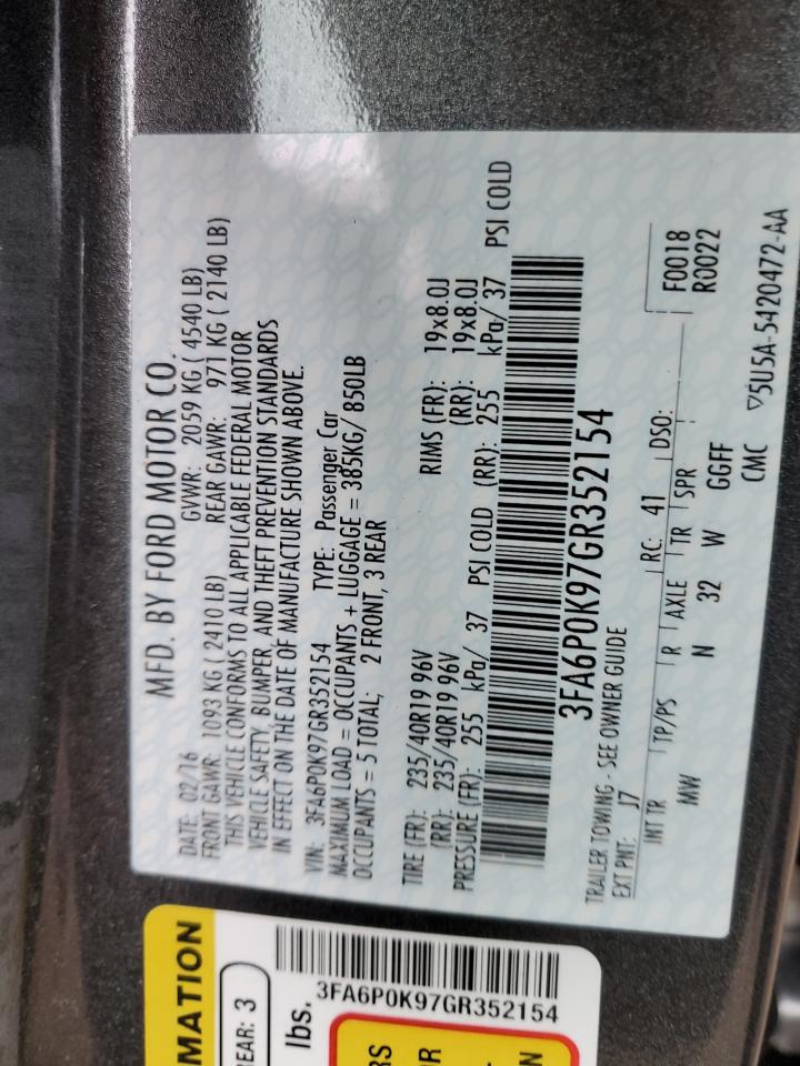 2016 Ford Fusion Titanium VIN: 3FA6P0K97GR352154 Lot: 65218525