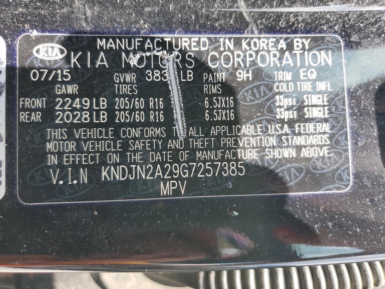 2016 Kia Soul VIN: KNDJN2A29G7257385 Lot: 65032385